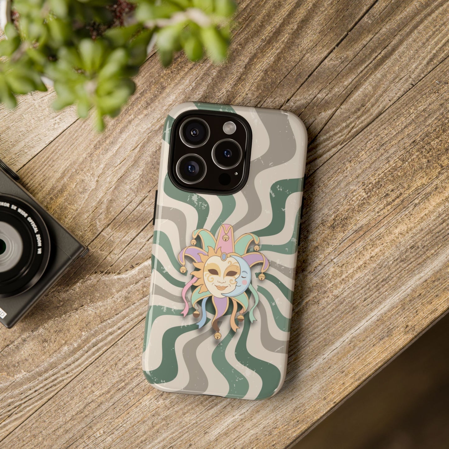 Phone Case - Sun & Moon Jester Mask – Green Retro Wave Phone Case