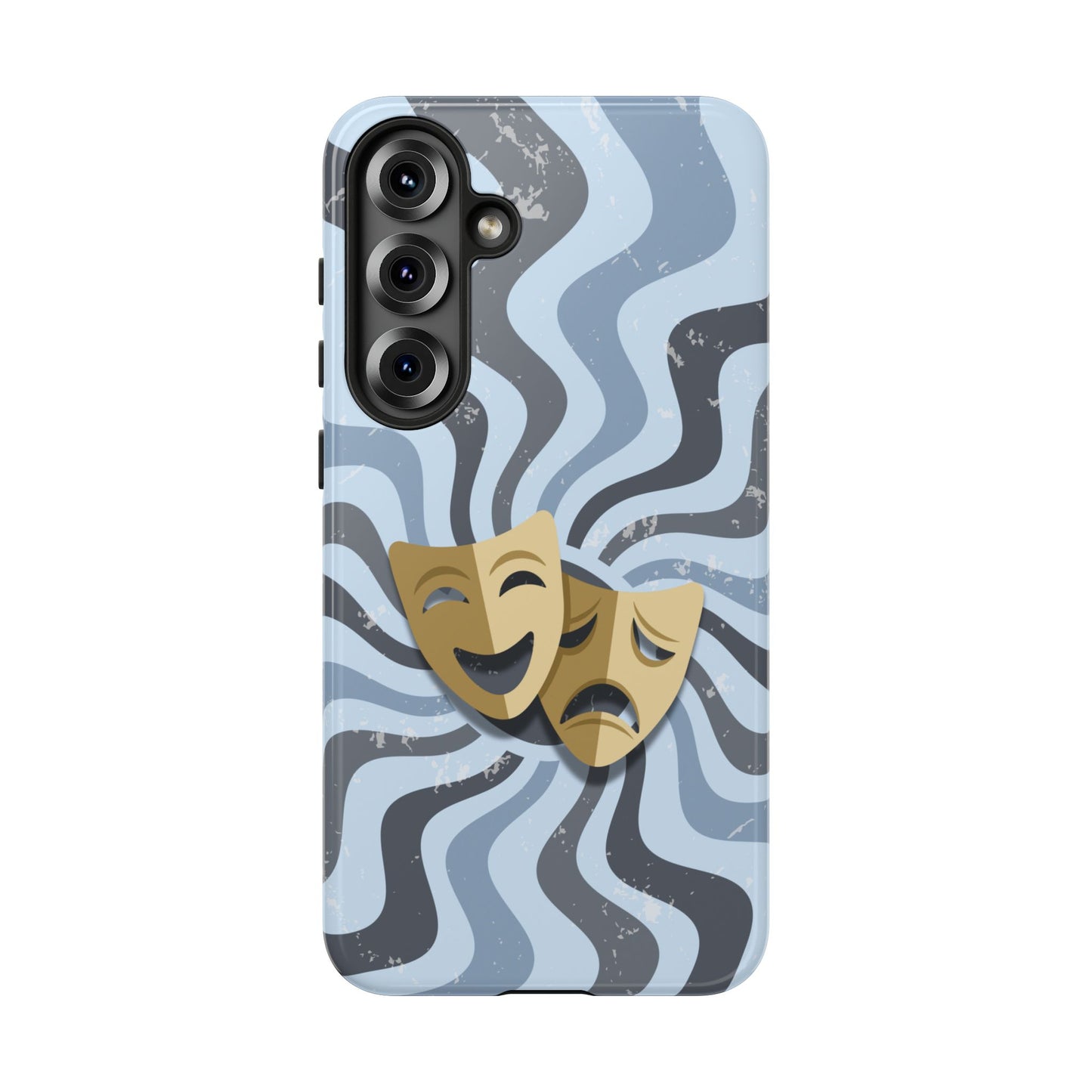 Comedy & Tragedy Masks – Blue Minimal Retro Wave Phone Case - Blue Phone Case - Samsung Galaxy S25 Plus / Glossy