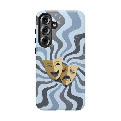 Comedy & Tragedy Masks – Blue Minimal Retro Wave Phone Case - Blue Phone Case - Samsung Galaxy S25 Plus / Glossy