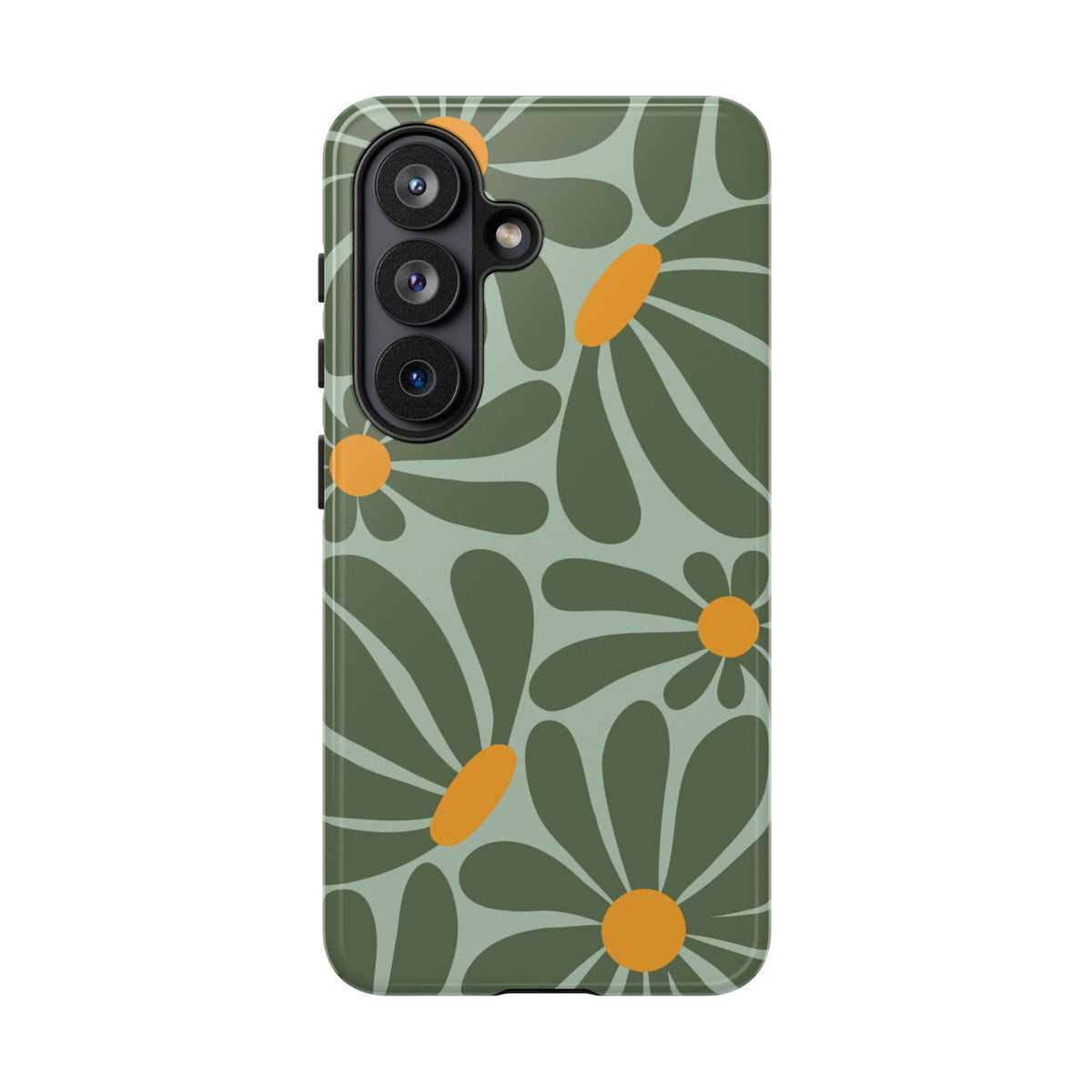 Retro Green Daisy Pattern Phone Case - Green Phone Case - Samsung Galaxy S26 / Glossy