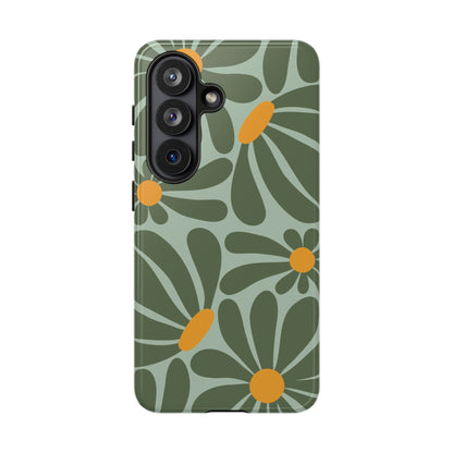 Retro Green Daisy Pattern Phone Case - Green Phone Case - Samsung Galaxy S26 / Glossy
