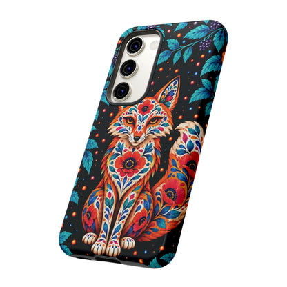 Vibrant Orange and Turquoise Calavera Fox Phone Case - Multicolor Phone Case