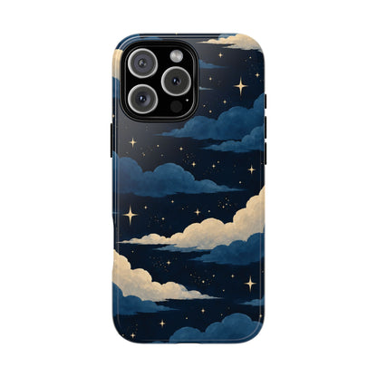 Illustrated Navy Blue Clouds & Stars Phone Case