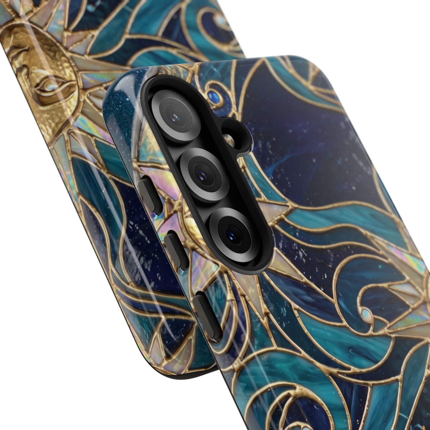 Elegant Teal & Gold Celestial Suns Phone Case