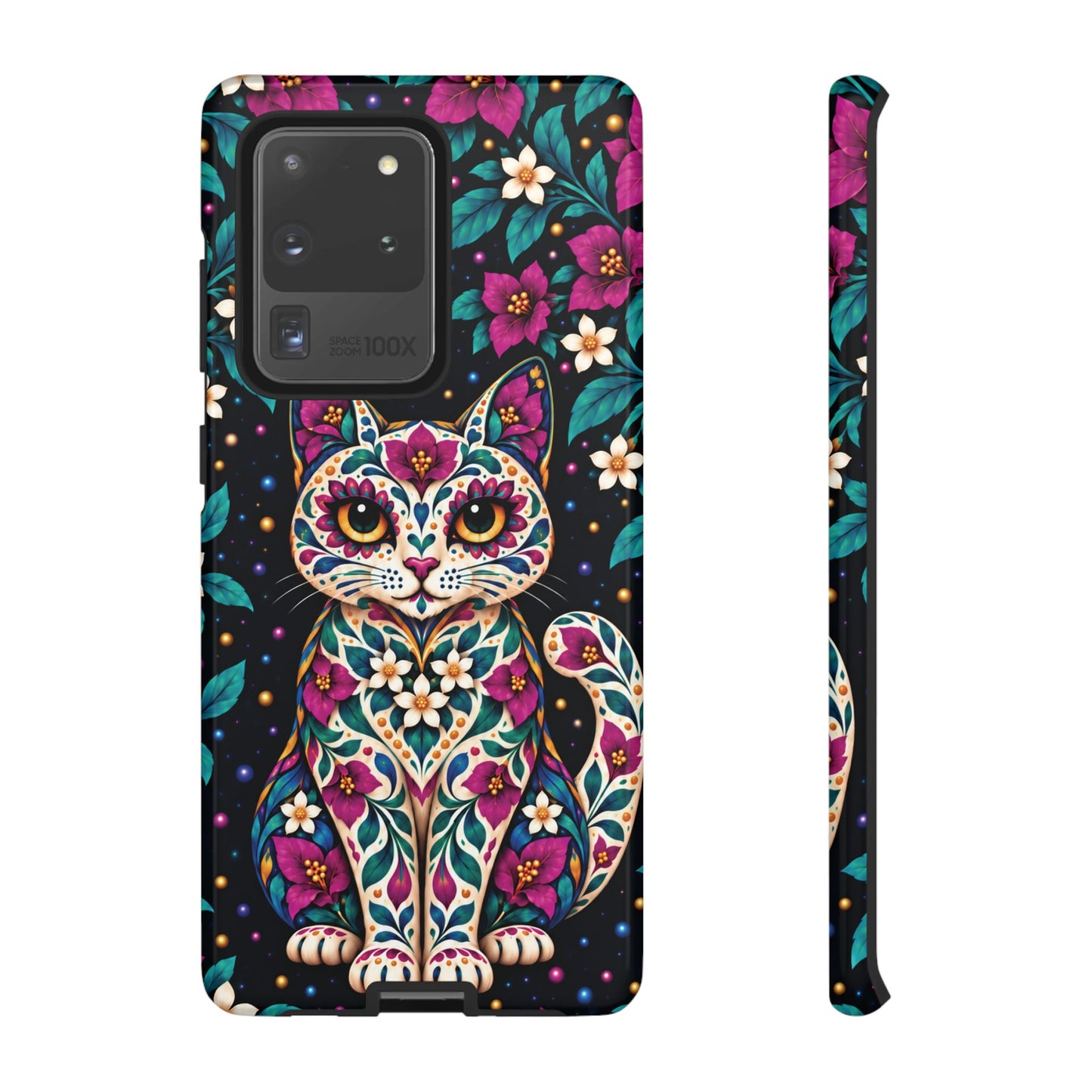 Vibrant Purple and Teal Calavera Cat Phone Case - Multicolor Phone Case - Samsung Galaxy S20 Ultra / Glossy