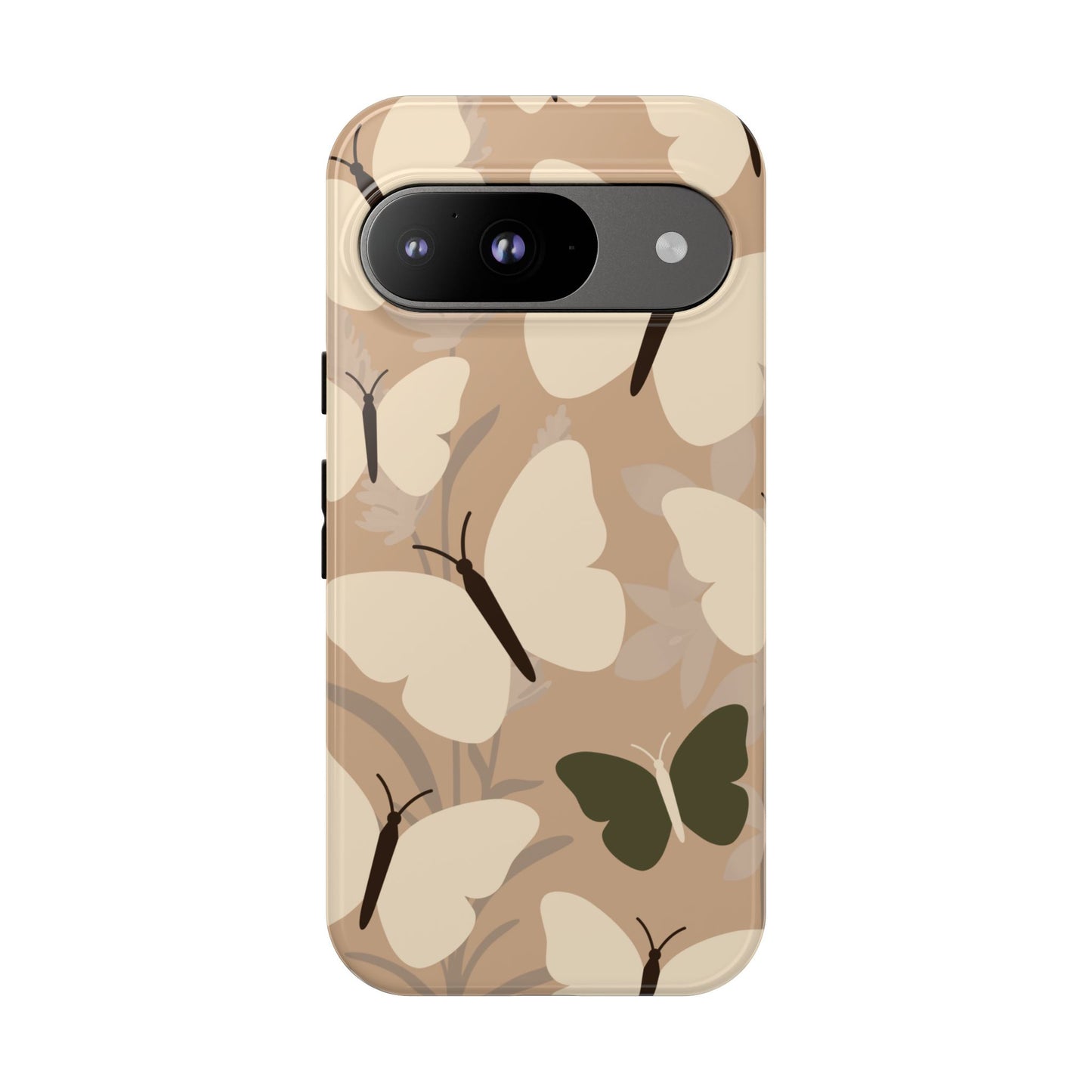 Google Pixel 9 / Glossy Phone Case - Minimalist Beige Butterfly Pattern Phone Case