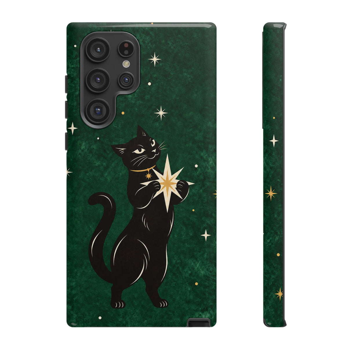 Forest Green Celestial Black Cat Phone Case - Green Phone Case - Samsung Galaxy S22 Ultra / Glossy