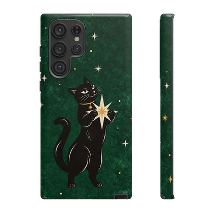 Forest Green Celestial Black Cat Phone Case - Green Phone Case - Samsung Galaxy S22 Ultra / Glossy