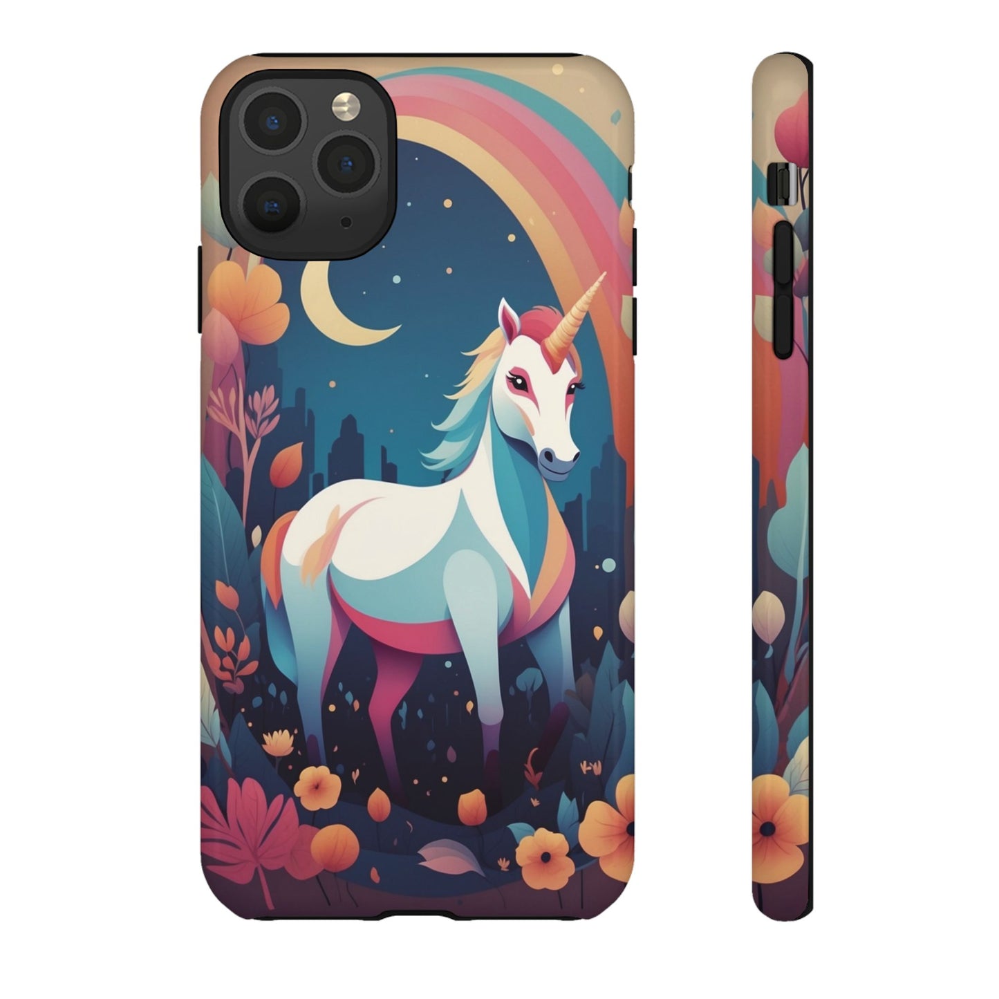 iPhone 11 Pro Max / Glossy Phone Case - Stylised Unicorn & Rainbow Design Phone Case