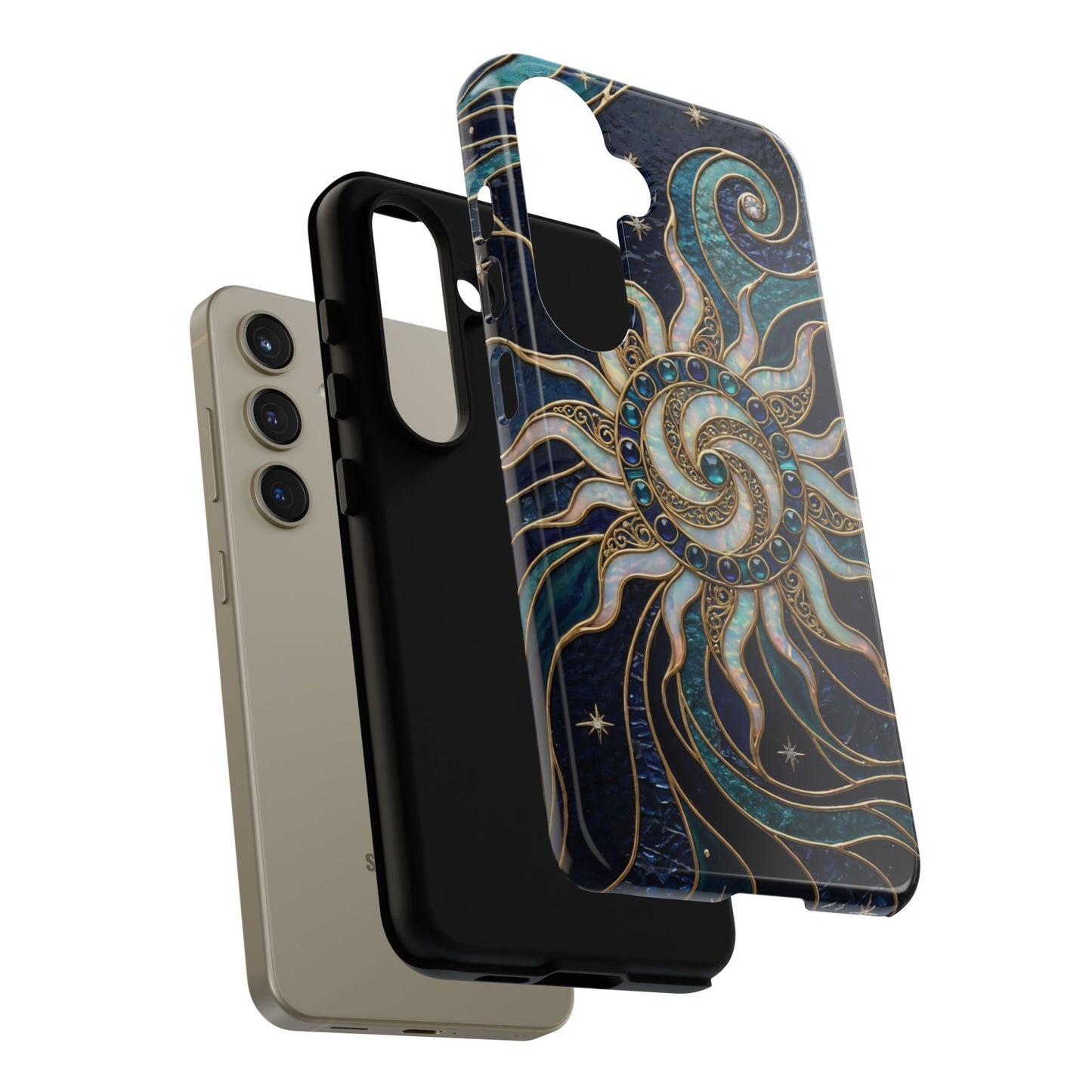 Elegant Teal & Gold Cosmic Sunburst Phone Case