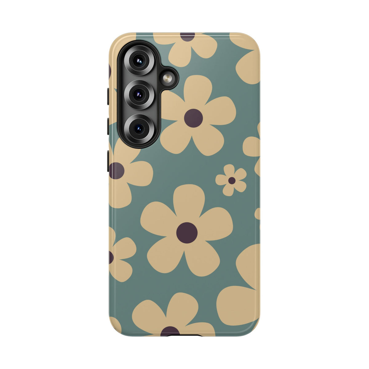 Cute Blue & Cream Daisy Pattern Phone Case - Blue Phone Case - Samsung Galaxy S25 / Glossy
