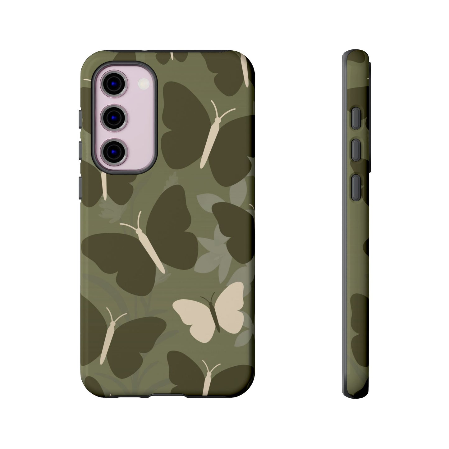 Samsung Galaxy S23 Plus / Glossy Phone Case - Minimalist Olive Green Butterfly Pattern Phone Case