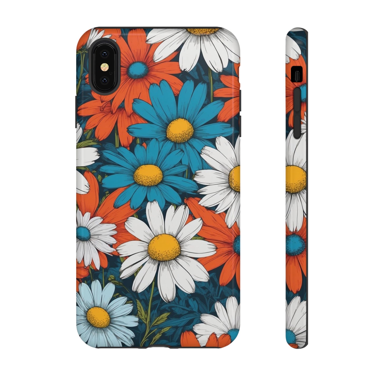 iPhone XS MAX / Glossy Phone Case - Pop Art Daisies Illustration ’Red & Blue’ Phone Case