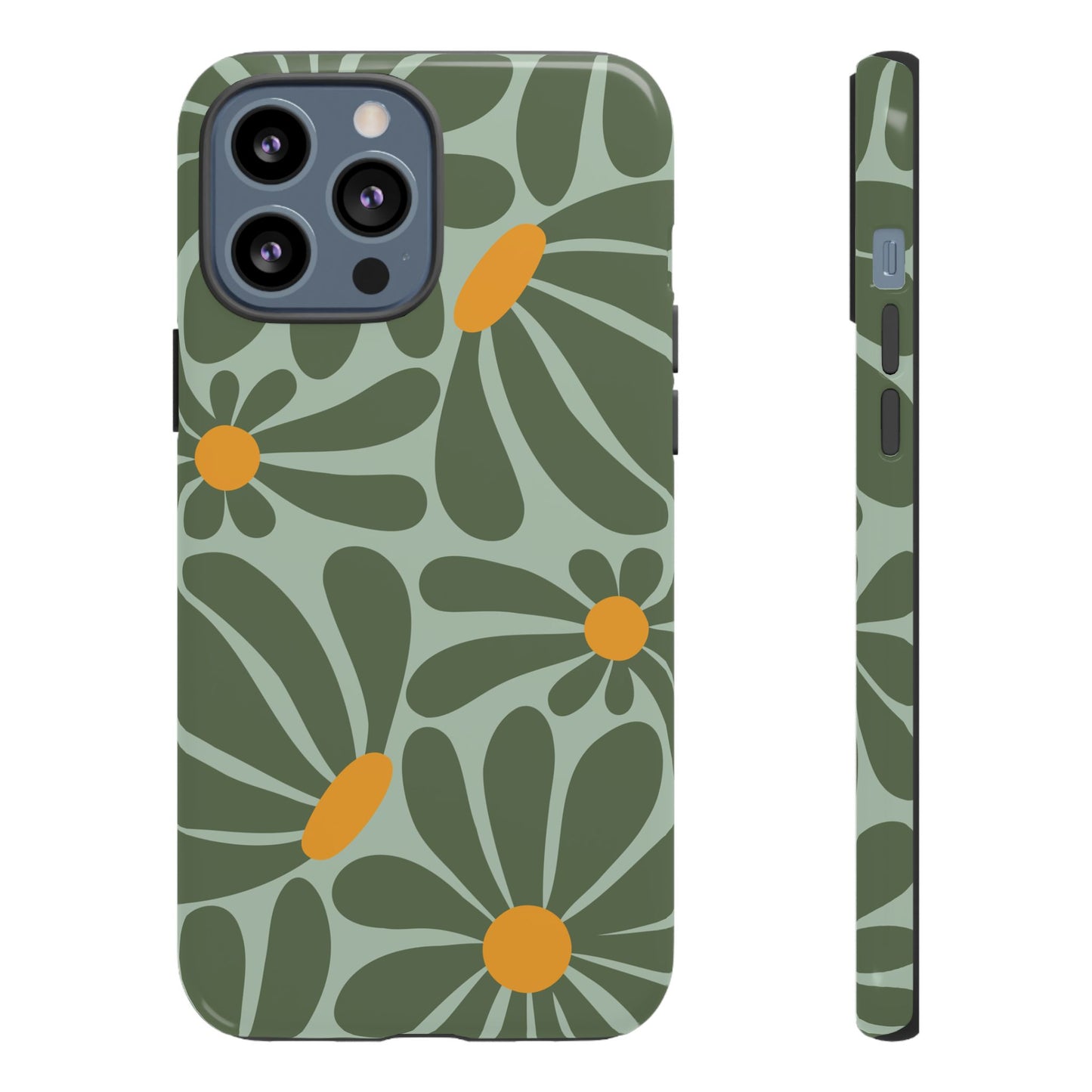 iPhone 13 Pro Max / Glossy Phone Case - Retro Green Daisy Pattern Phone Case