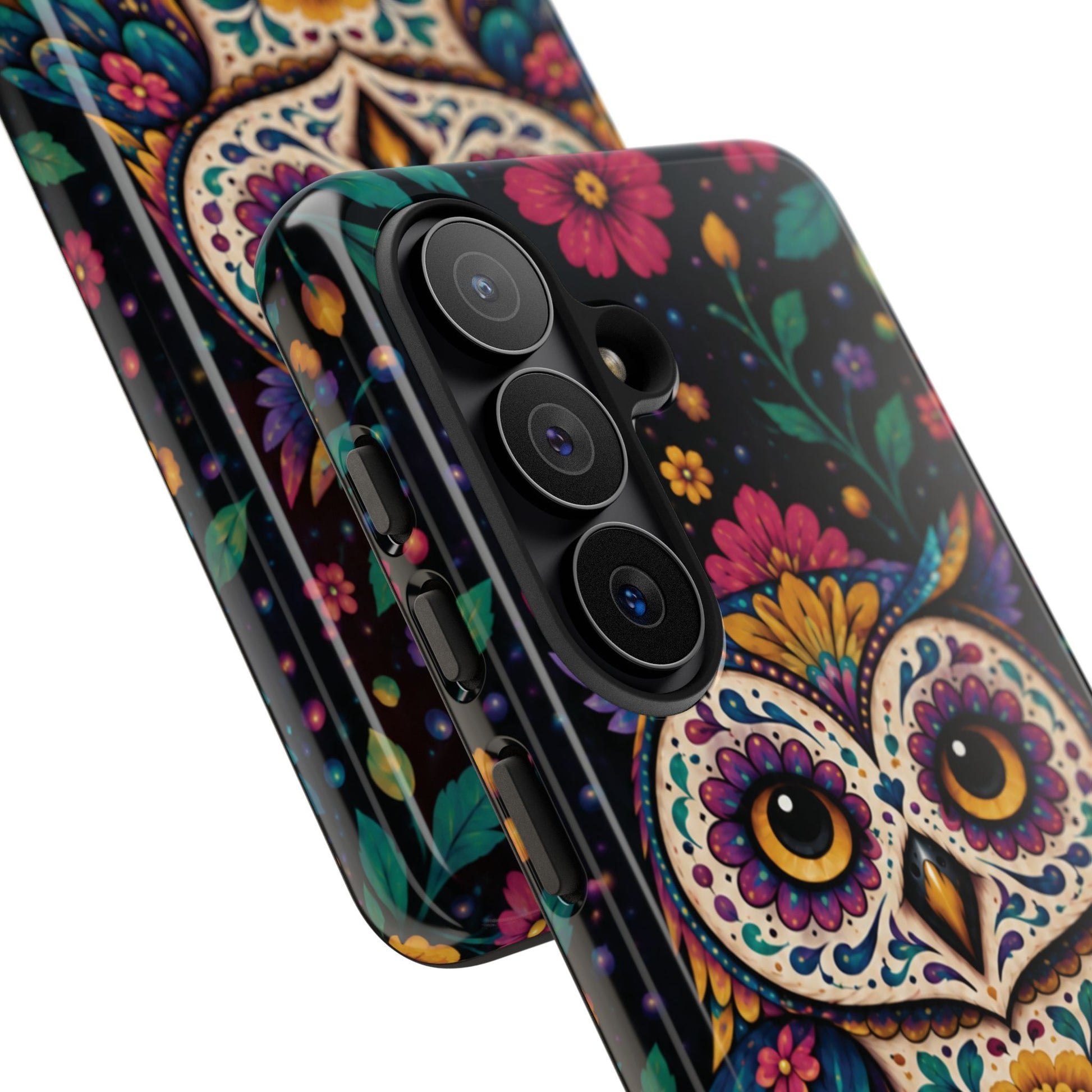 Vibrant Purple and Teal Calavera Owl Phone Case - Multicolor Phone Case