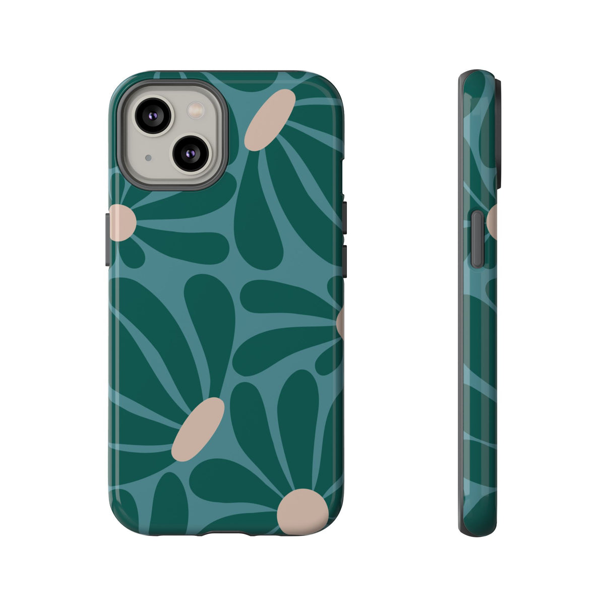 Retro Turquoise Daisy Pattern Phone Case - Green Phone Case - iPhone 14 / Glossy