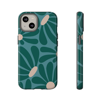 Retro Turquoise Daisy Pattern Phone Case - Green Phone Case - iPhone 14 / Glossy