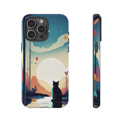 Stylised Cat & Moon Design Phone Case - Multicolor Phone Case - iPhone 15 Pro Max / Glossy