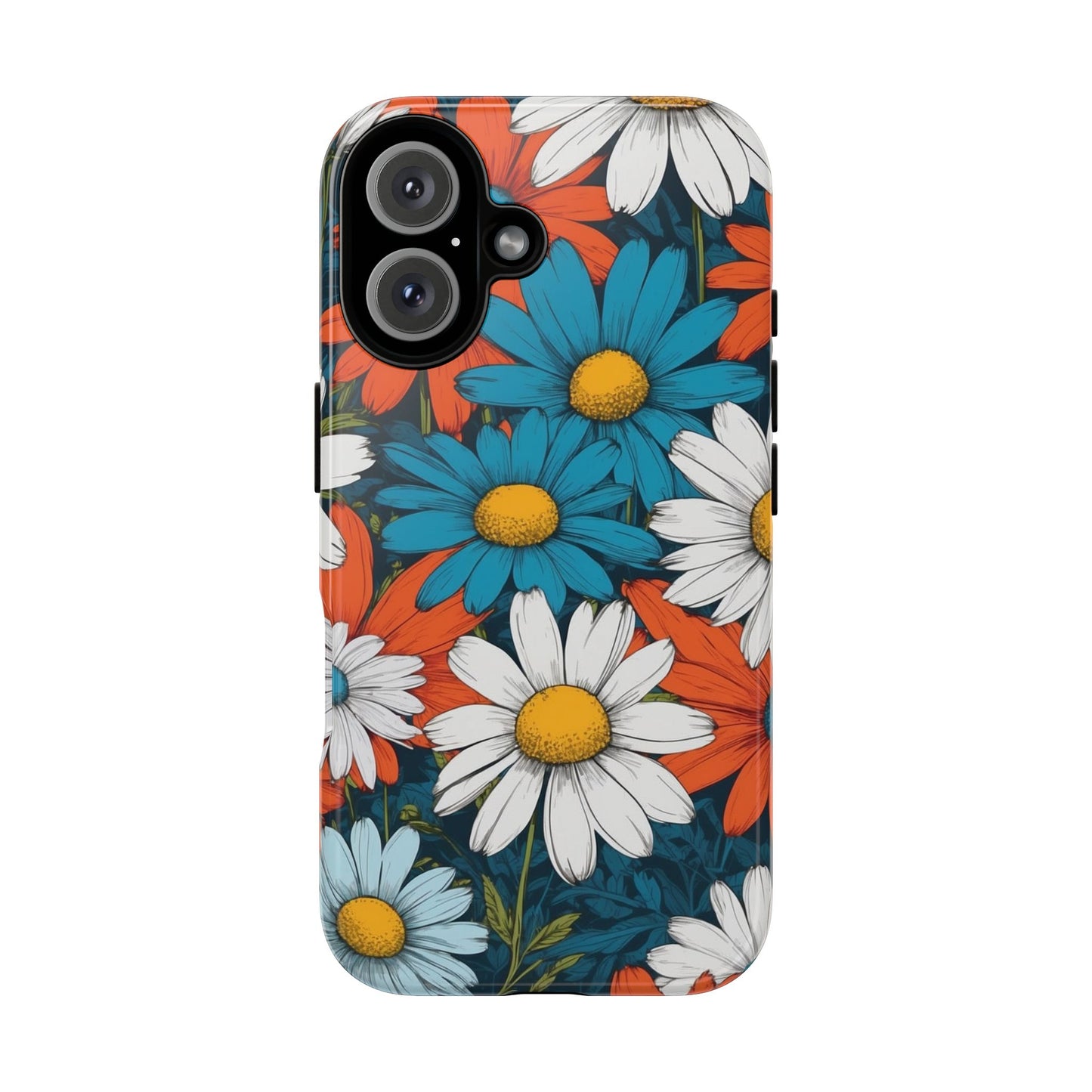 iPhone 16 / Glossy Phone Case - Pop Art Daisies Illustration ’Red & Blue’ Phone Case