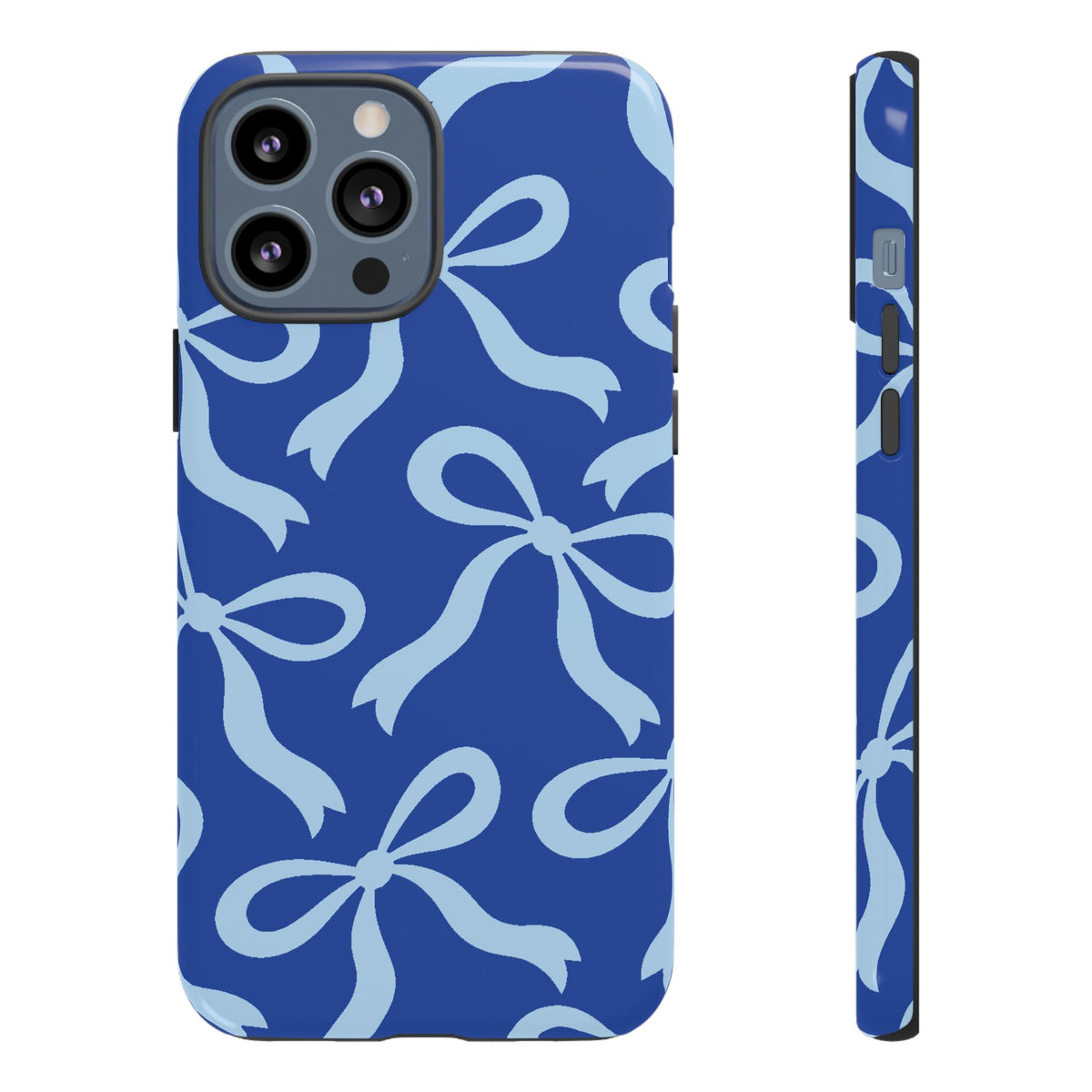 Bold Cobalt Blue and Powder Blue Bow Pattern Phone Case - Blue Phone Case - iPhone 13 Pro Max / Glossy