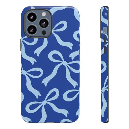 Bold Cobalt Blue and Powder Blue Bow Pattern Phone Case - Blue Phone Case - iPhone 13 Pro Max / Glossy