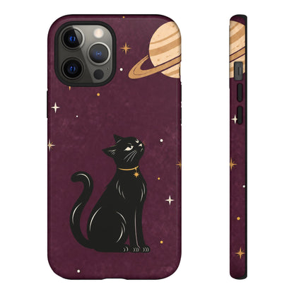 Whimsical Plum Celestial Black Cat Phone Case