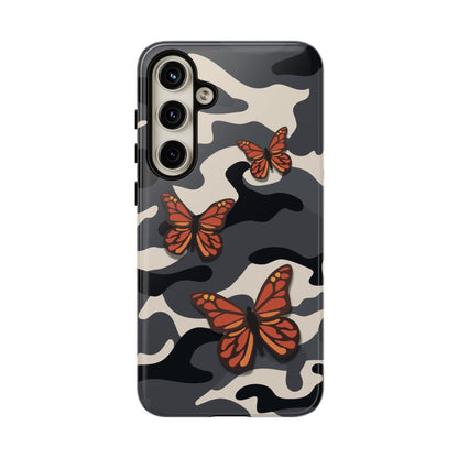 Samsung Galaxy S24 Plus / Glossy Phone Case - Black & Orange Butterfly Camo Phone Case