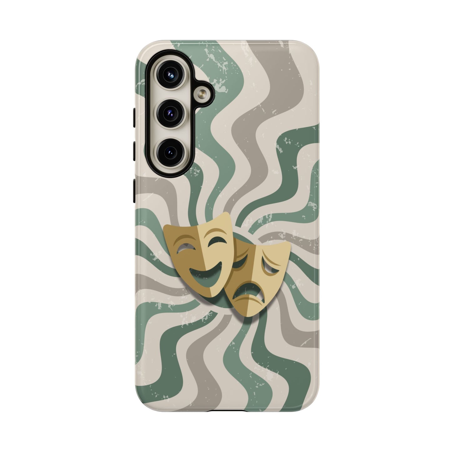 Samsung Galaxy S24 Plus / Glossy Phone Case - Comedy & Tragedy Masks – Green Minimal Retro Wave Phone Case
