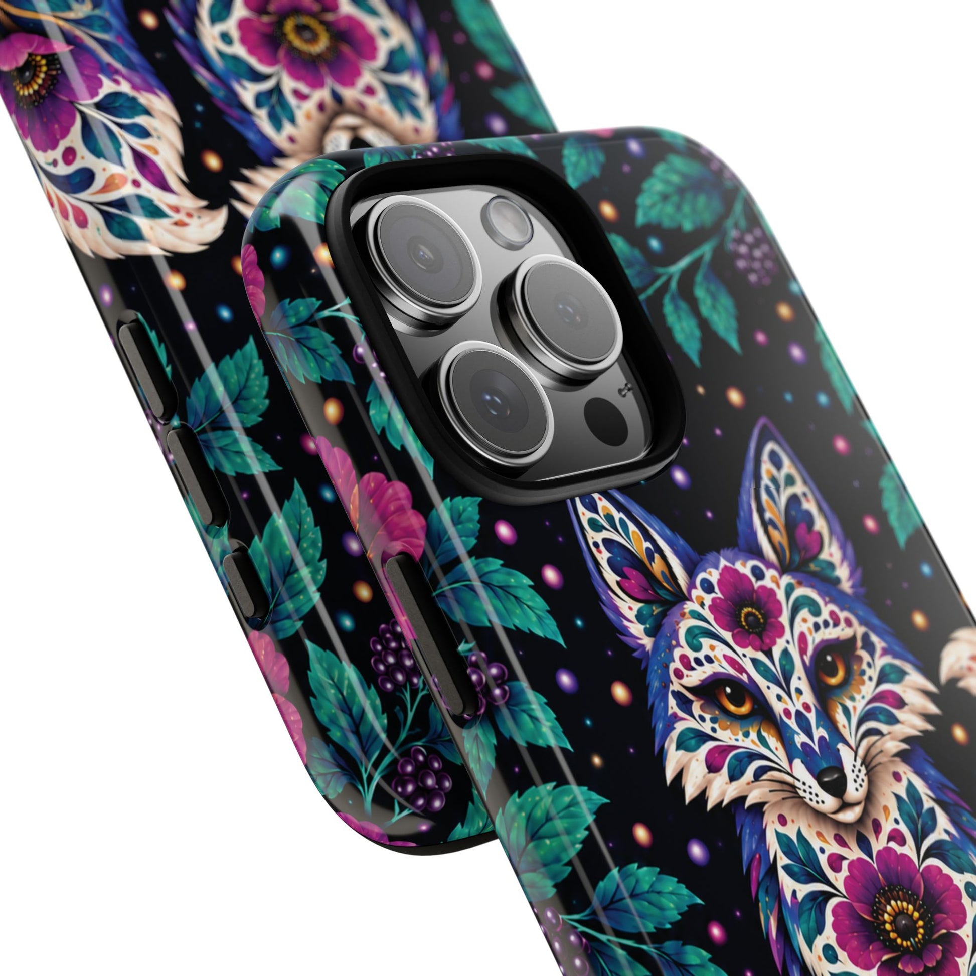 Vibrant Purple and Teal Calavera Fox Phone Case - Multicolor Phone Case