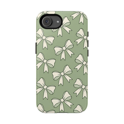 Chic Sage Green Bow Pattern Phone Case - Green Phone Case - iPhone 17e / Glossy
