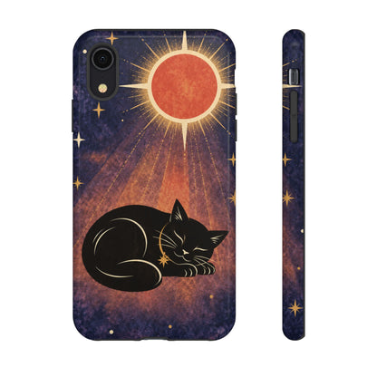 Whimsical Violet Celestial Black Cat Phone Case