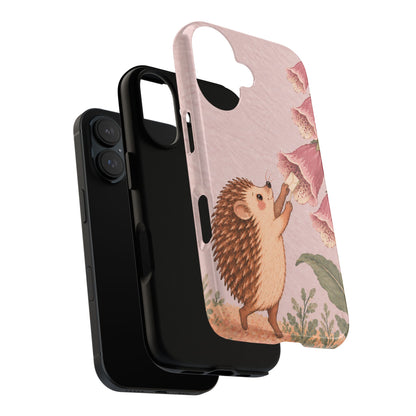 Whimsical Blush Pink Hedgehog and Foxglove Phone Case - Pink Phone Case