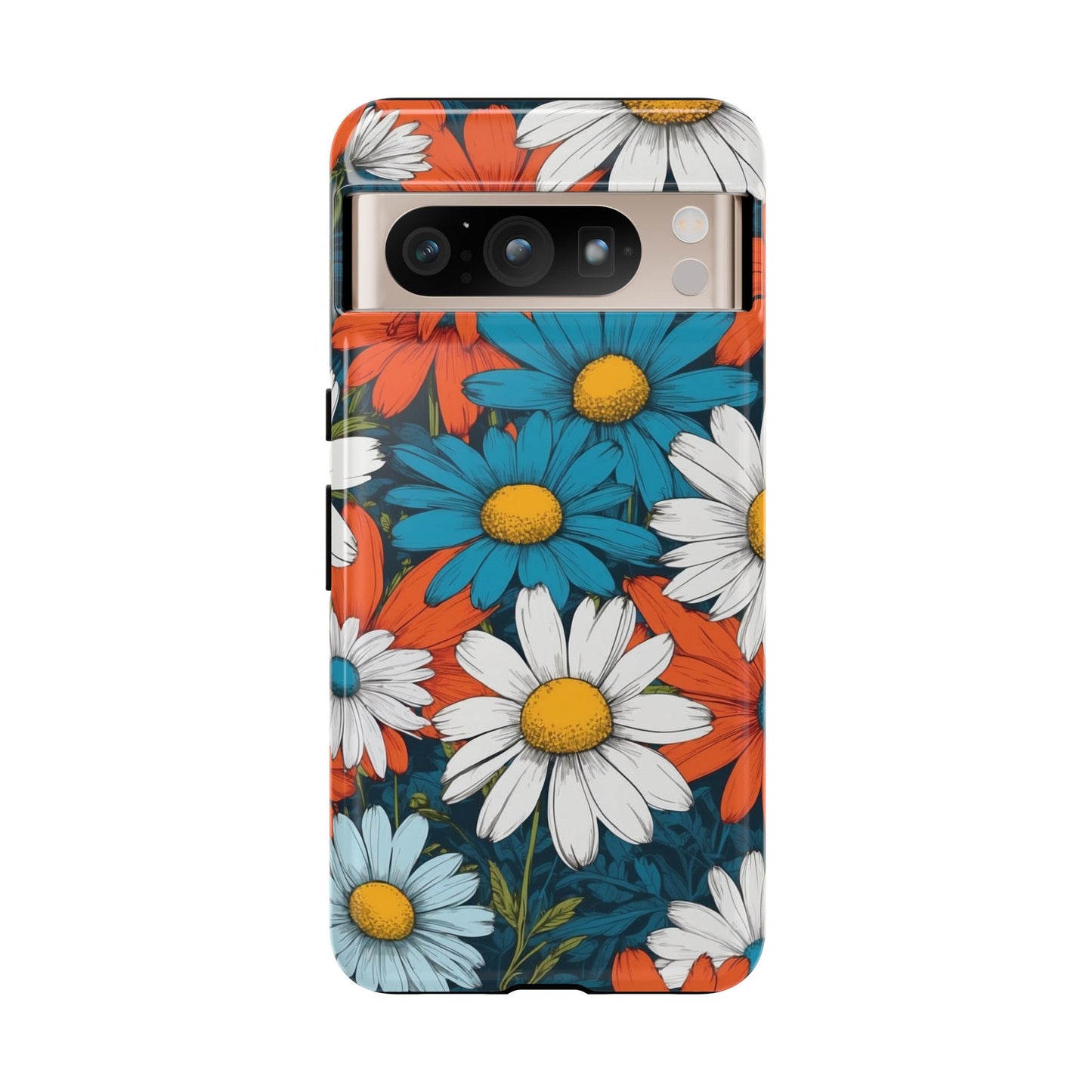 Google Pixel 8 Pro / Glossy Phone Case - Pop Art Daisies Illustration ’Red & Blue’ Phone Case