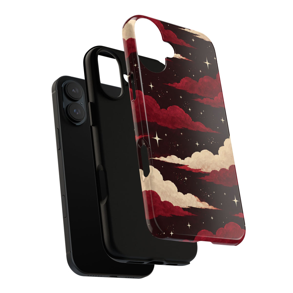 Illustrated Crimson Red Clouds & Stars Phone Case