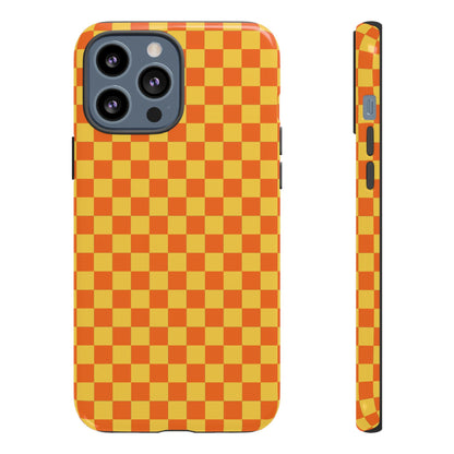 iPhone 13 Pro Max / Glossy Phone Case - Trendy Orange & Yellow Small Checked Pattern Phone Case
