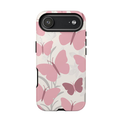 iPhone 17 Air / Glossy Phone Case - Minimalist Cream & Pink Butterfly Pattern Phone Case
