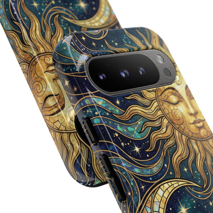 Elegant Teal & Gold Sun and Moon Phone Case