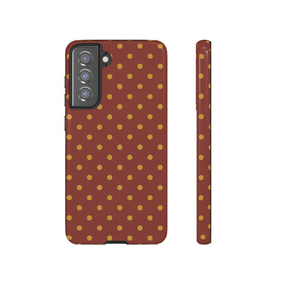 Samsung Galaxy S21 FE / Glossy Phone Case - Trendy Brown & Mustard Dot Pattern Phone Case