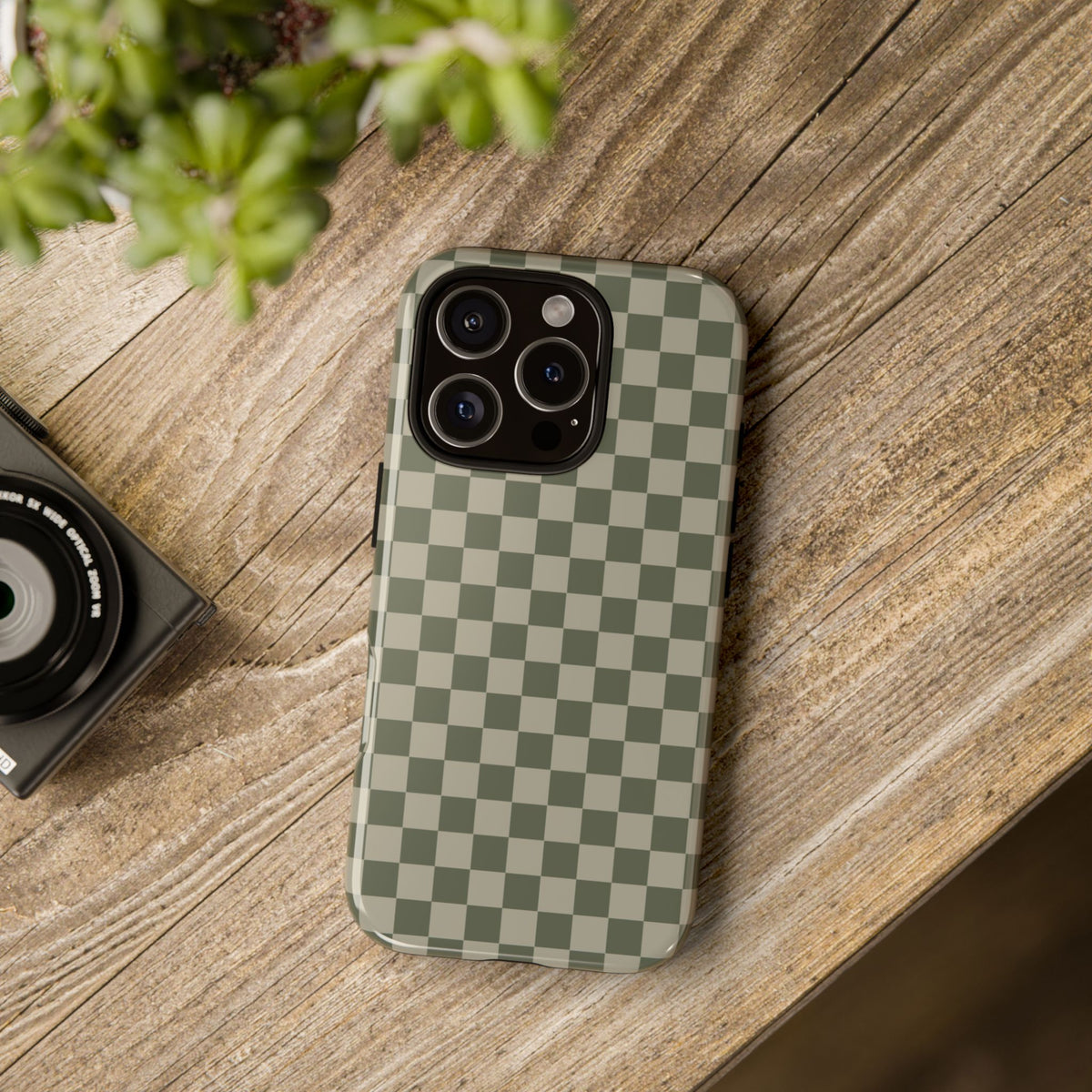 Bold Olive Green Checked Pattern Phone Case - Green Phone Case