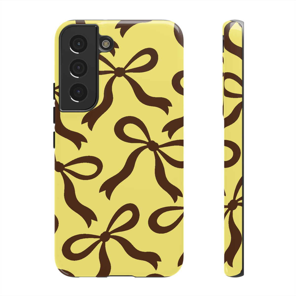 Bold Butter Yellow and Chocolate Brown Bow Pattern Phone Case - Yellow Phone Case - Samsung Galaxy S22 / Glossy