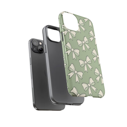 Chic Sage Green Bow Pattern Phone Case
