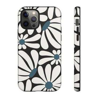 Retro Black Daisy Pattern Phone Case - Black Phone Case - iPhone 12 Pro / Glossy