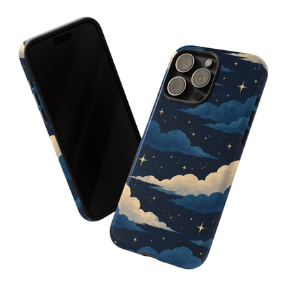 Illustrated Navy Blue Clouds & Stars Phone Case