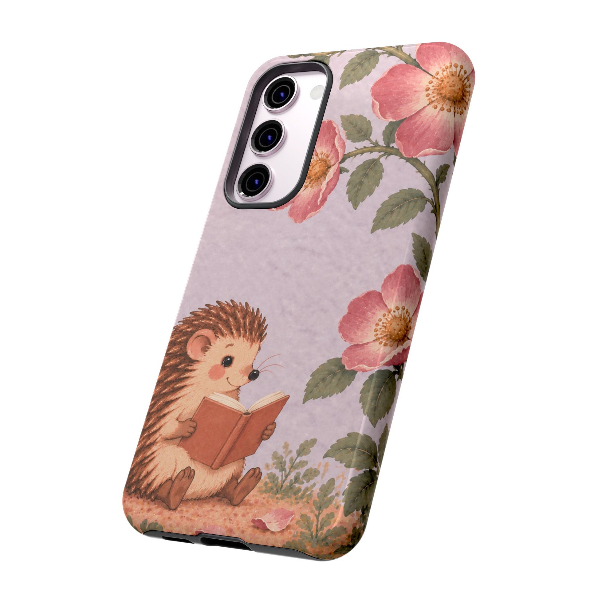 Whimsical Lilac Hedgehog and Wild Rose Phone Case - Purple Phone Case