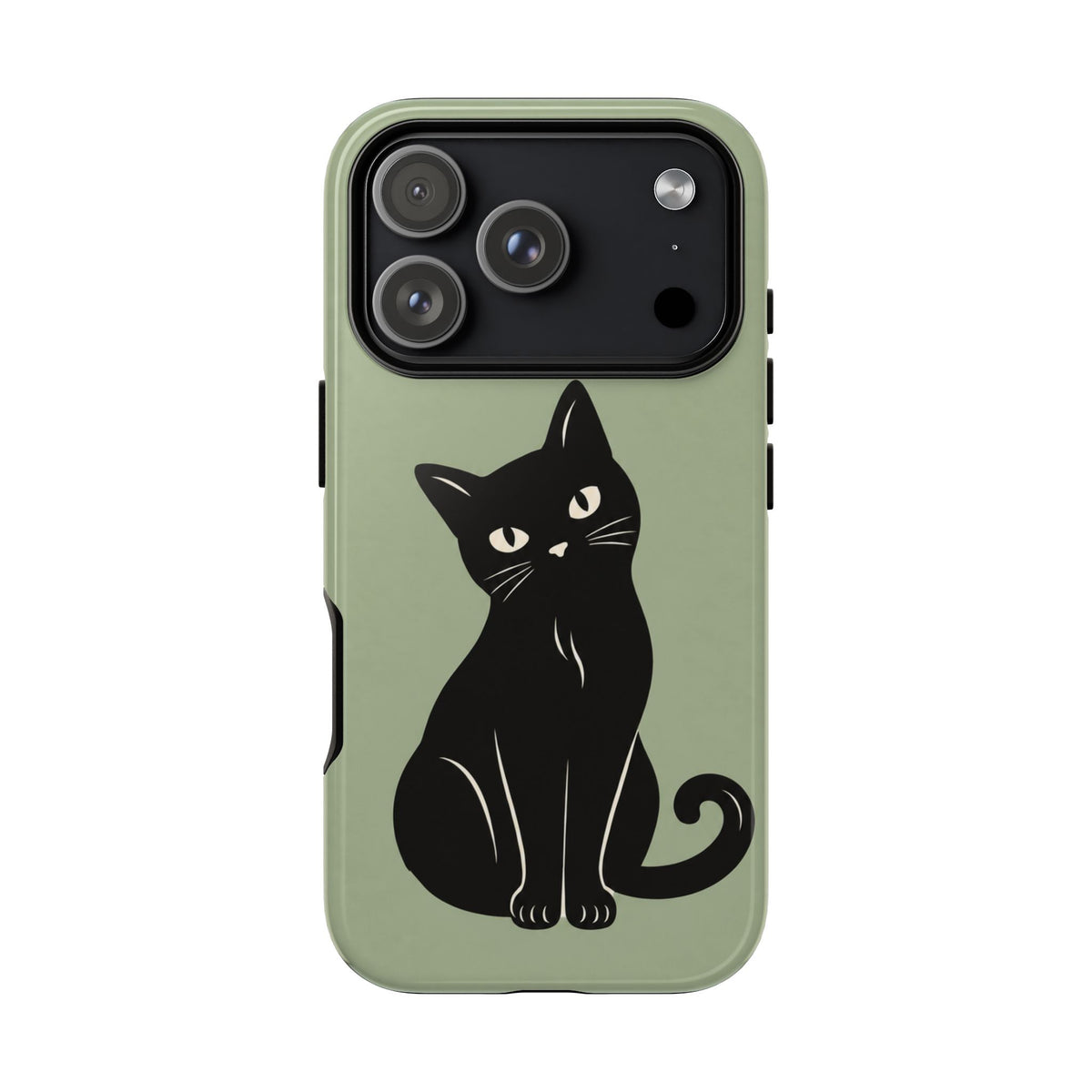 Minimalist Sage Green & Black Cat Phone Case
