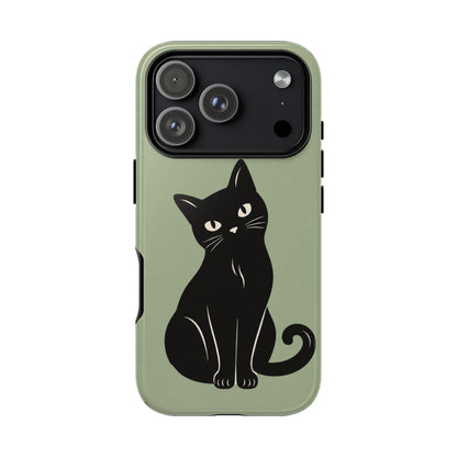 Minimalist Sage Green & Black Cat Phone Case