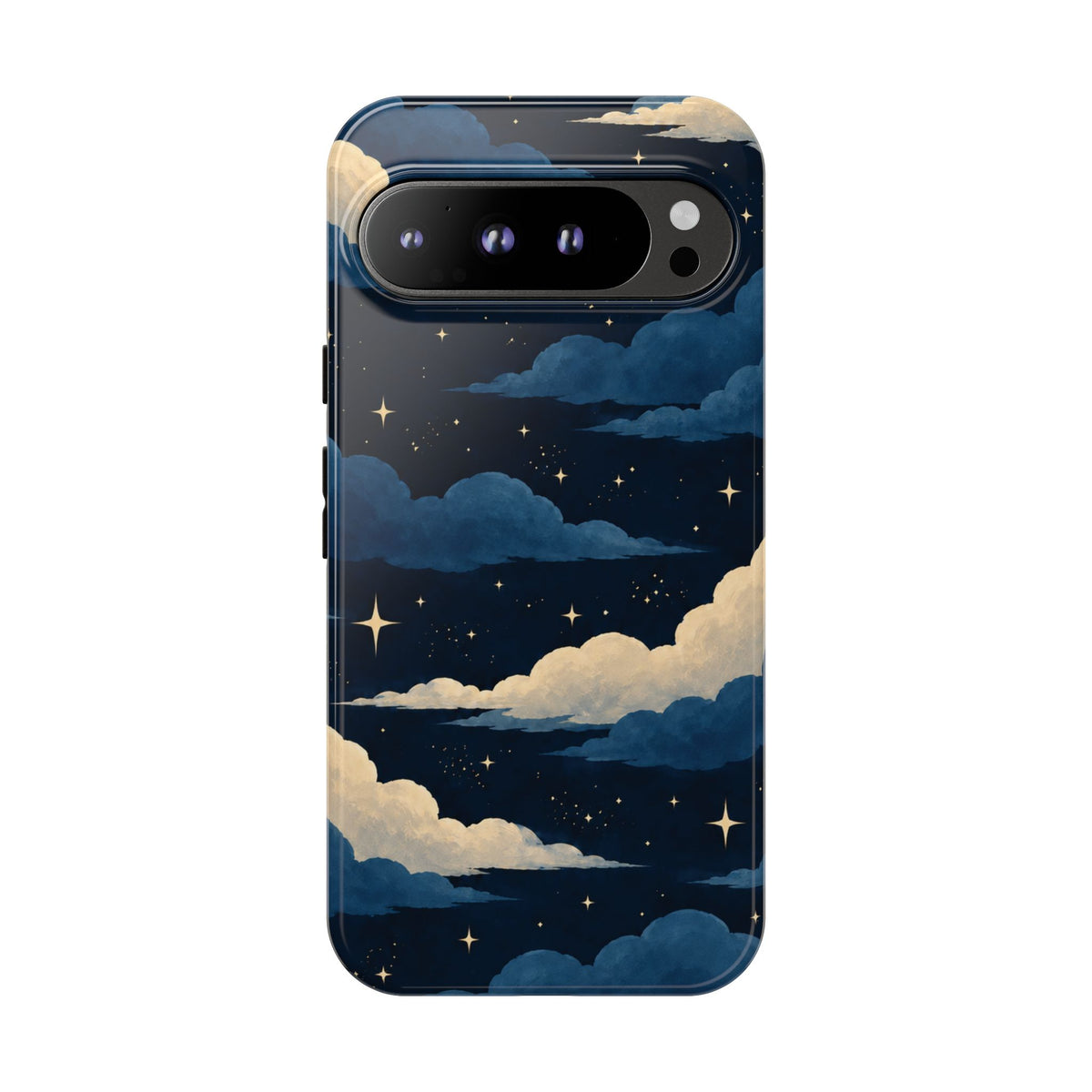 Illustrated Navy Blue Clouds & Stars Phone Case