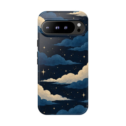 Illustrated Navy Blue Clouds & Stars Phone Case