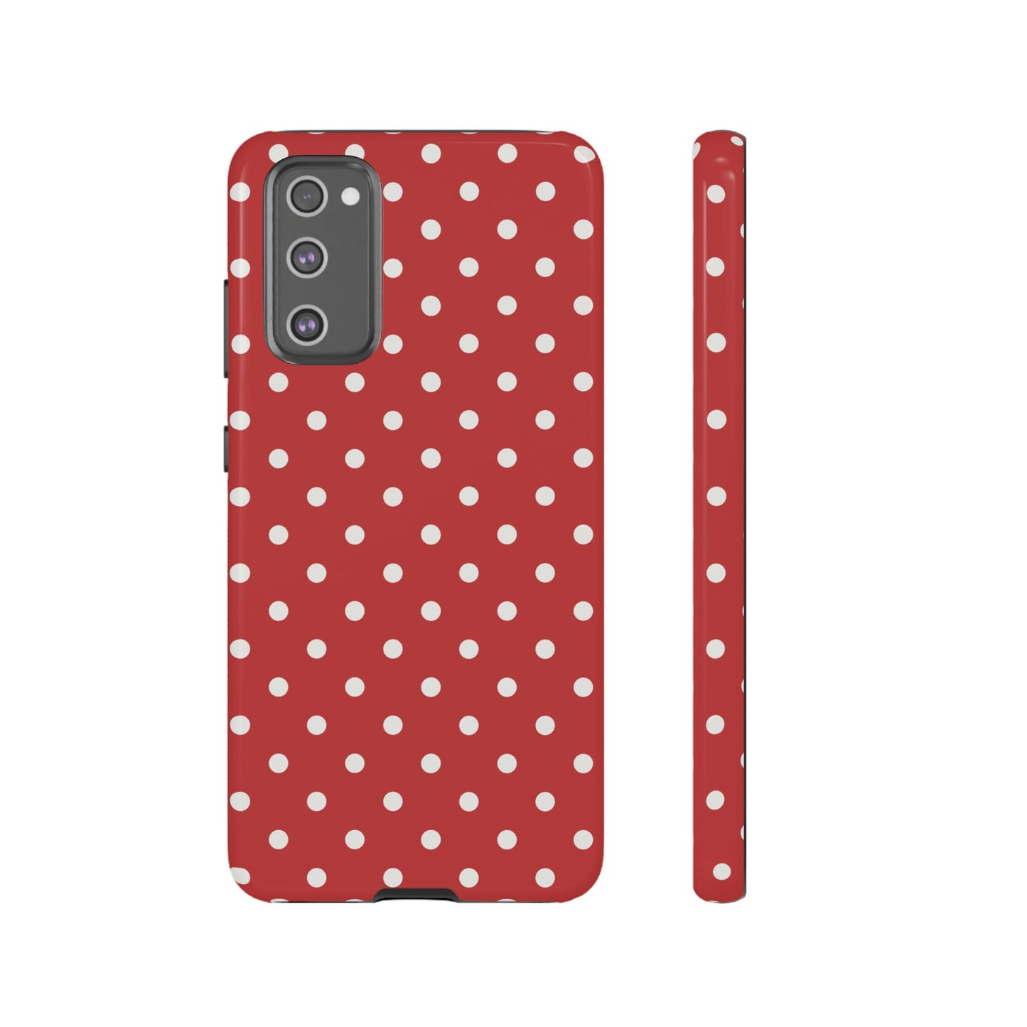 Samsung Galaxy S20 FE / Glossy Phone Case - Red with White Dot Pattern Phone Case