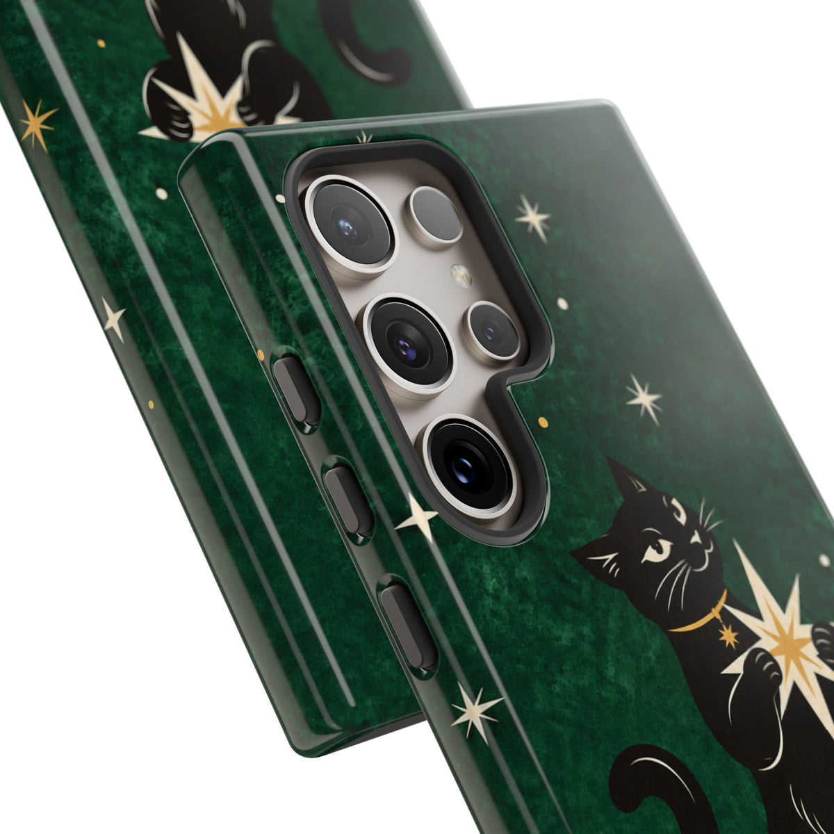 Forest Green Celestial Black Cat Phone Case - Green Phone Case
